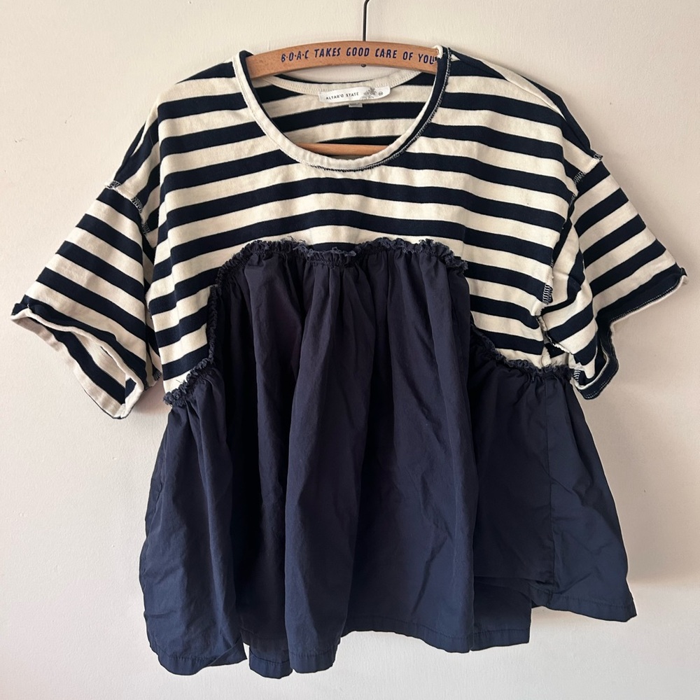 Altar'd State Navy and Cream Striped Top